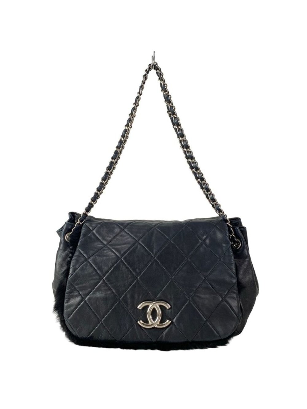 Chanel Shoulder Bag Quilted Black Silver Chain Lambskin